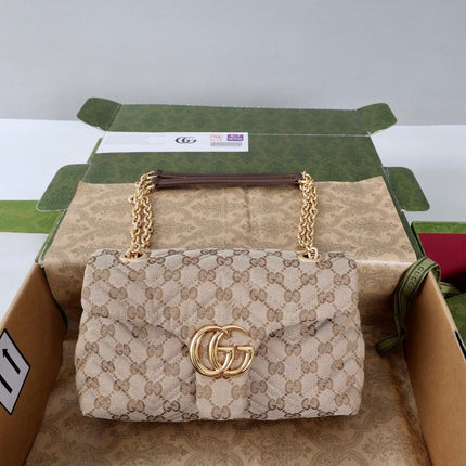GUCCI 26S SHOULDER BAG 23 IN BEIGE CANVAS WITH GG LOGO GOLD