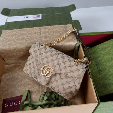 GUCCI 26S SHOULDER BAG 23 IN BEIGE CANVAS WITH GG LOGO GOLD