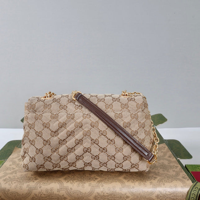 GUCCI 26S SHOULDER BAG 23 IN BEIGE CANVAS WITH GG LOGO GOLD
