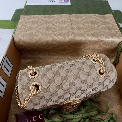 GUCCI 26S SHOULDER BAG 23 IN BEIGE CANVAS WITH GG LOGO GOLD