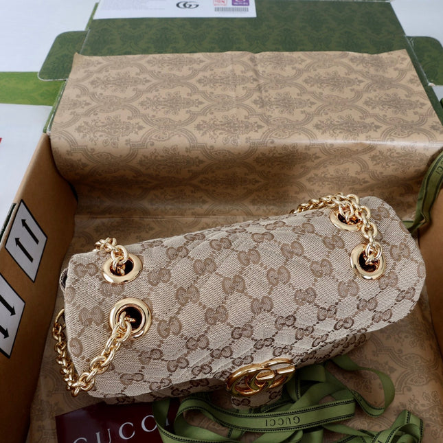 GUCCI 26S SHOULDER BAG 23 IN BEIGE CANVAS WITH GG LOGO GOLD