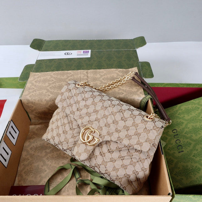 GUCCI 26S SHOULDER BAG 31 IN BEIGE CANVAS WITH GG LOGO GOLD