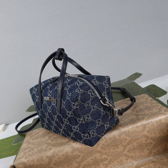 GUCCI 26S MINI DUFFLE BAG 20 IN DARK BLUE DENIM