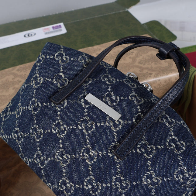 GUCCI 26S MINI DUFFLE BAG 20 IN DARK BLUE DENIM