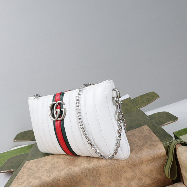 GUCCI 26S MINI SHOULDER BAG 26 IN WHITE CALFSKIN CHAIN STRAP SILVER
