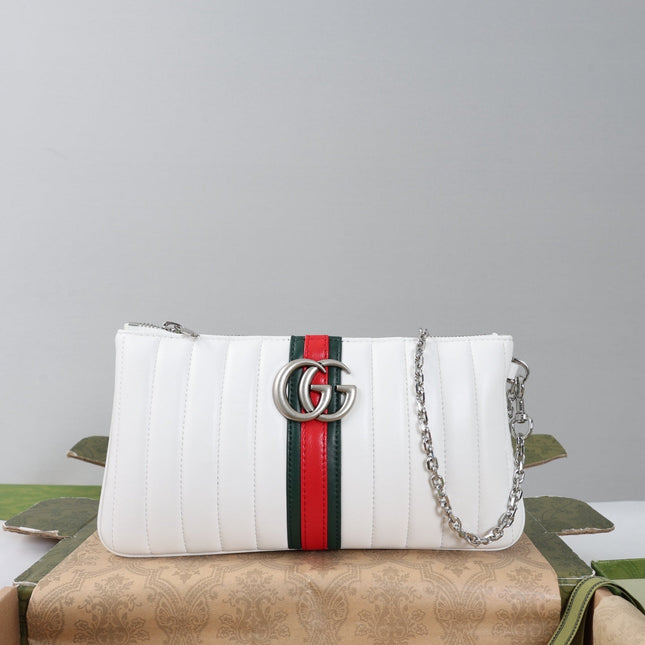 GUCCI 26S MINI SHOULDER BAG 26 IN WHITE CALFSKIN CHAIN STRAP SILVER