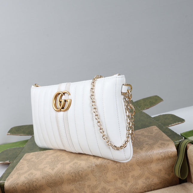 GUCCI 26S MINI SHOULDER BAG 26 IN WHITE CALFSKIN WITH GG LOGO GOLD