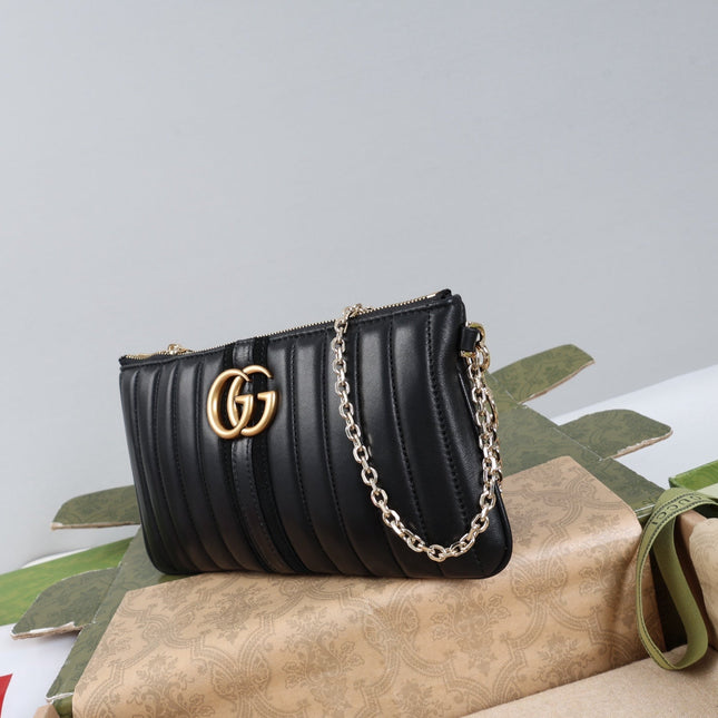 GUCCI 26S MINI SHOULDER BAG 26 IN BLACK CALFSKIN WITH GG LOGO GOLD