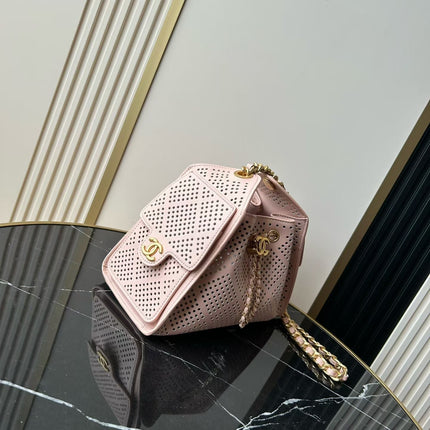 CHANEL 26S HOBO BAG 22 IN LIGHT PINK PERFORATED CALFSKIN GOLD HARDWARE