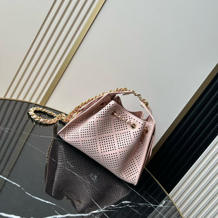 CHANEL 26S HOBO BAG 22 IN LIGHT PINK PERFORATED CALFSKIN GOLD HARDWARE