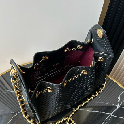 CHANEL 26S HOBO BAG 22 IN BLACK PERFORATED CALFSKIN GOLD HARDWARE