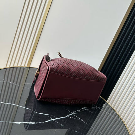 CHANEL 26S HOBO BAG MEDIUM 30 IN BURGUNDY RED PERFORATED CALFSKIN GOLD HARDWARE
