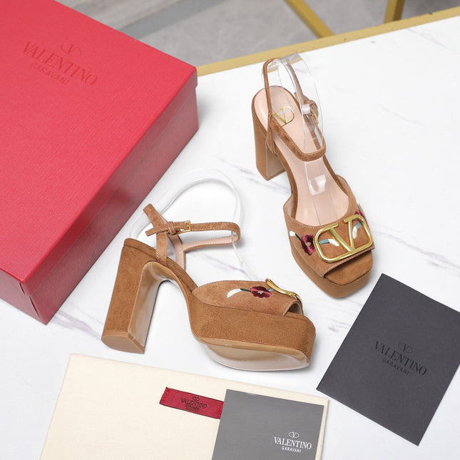 VALENTINO 25S GARAVANI VLOGO SIGNATURE HIGH-HEEL SANDALS 110 MM IN BROWN SUEDE