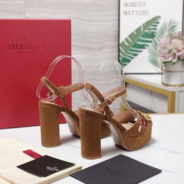 VALENTINO 25S GARAVANI VLOGO SIGNATURE HIGH-HEEL SANDALS 110 MM IN BROWN SUEDE