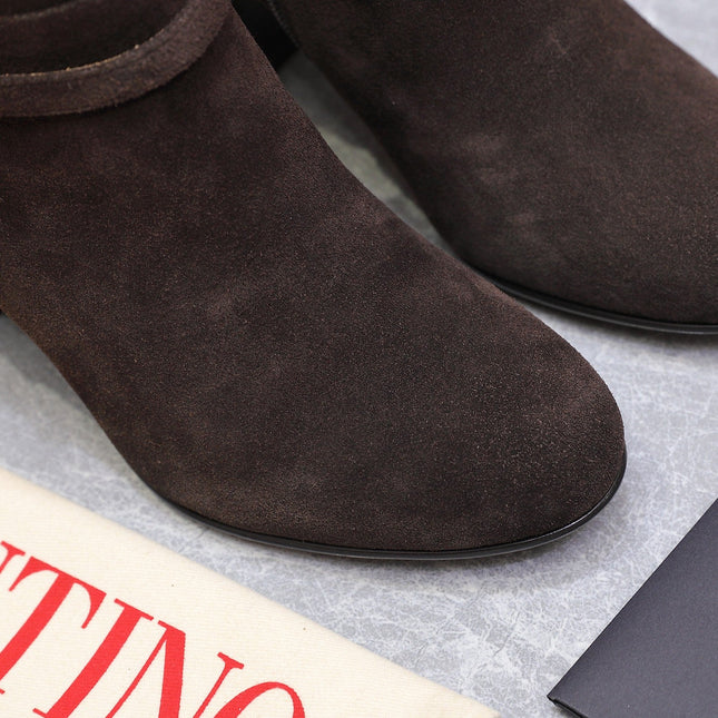 VALENTINO 25S GARAVANI VLOGO LOW BOOTS 80 MM IN DARK BROWN SUEDE