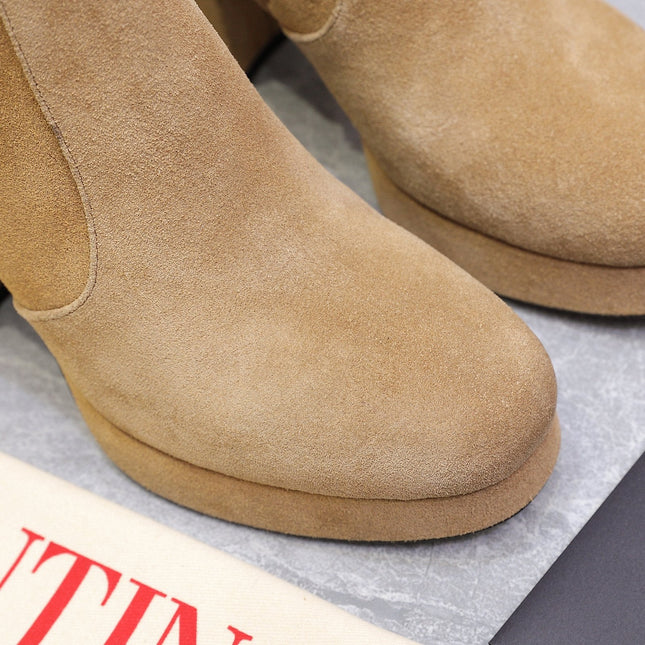VALENTINO 25S ANKLE BOOTS WITH ZIPPER 90 MM IN LIGHT BROWN SUEDE