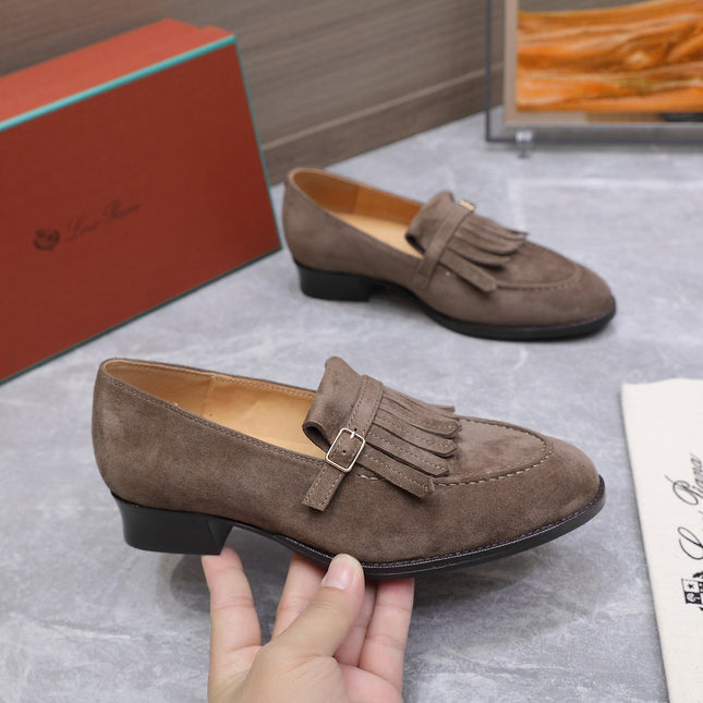LP 26S SERGIO TASSEL LOAFERS IN BROWN SUEDE GOLD HARDWARE