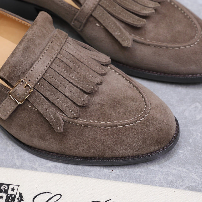 LP 26S SERGIO TASSEL LOAFERS IN BROWN SUEDE GOLD HARDWARE
