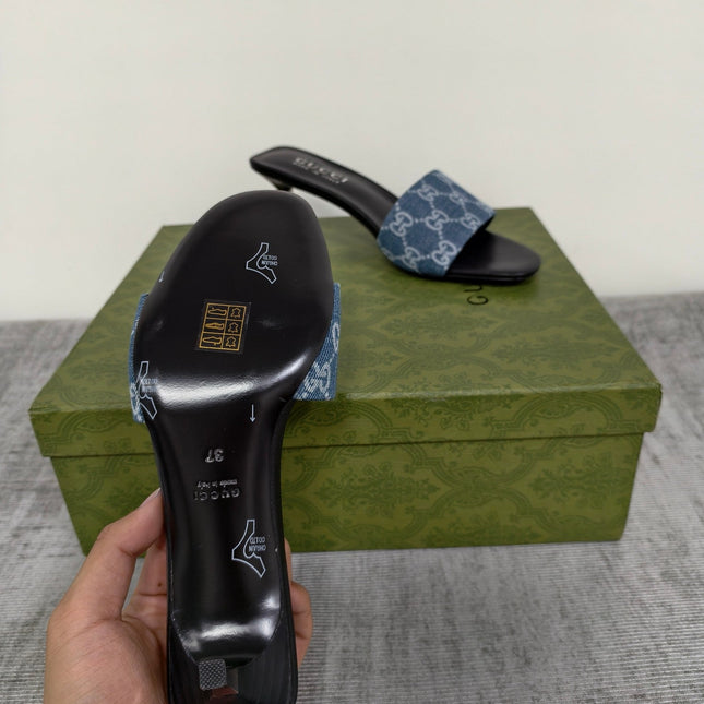 GUCCI 26S MULE SANDALS 55MM IN BLUE GG DENIM