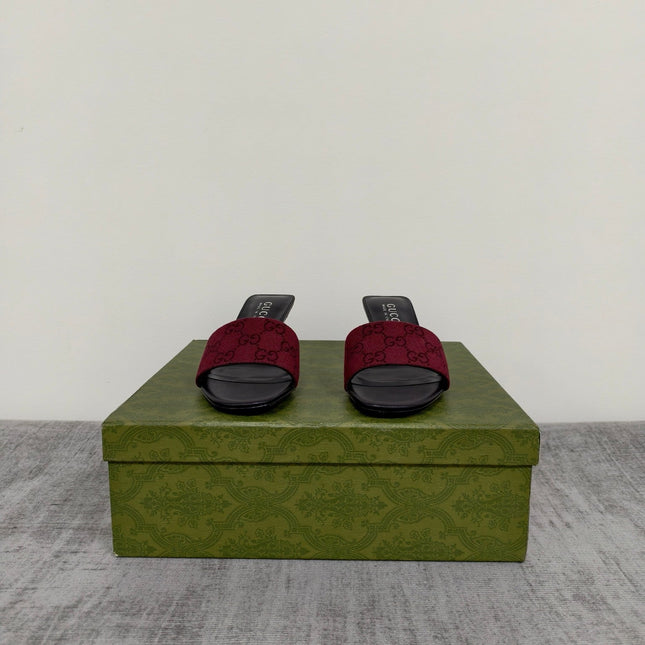 GUCCI 26S MULE SANDALS 55MM IN DARK RED GG CANVAS