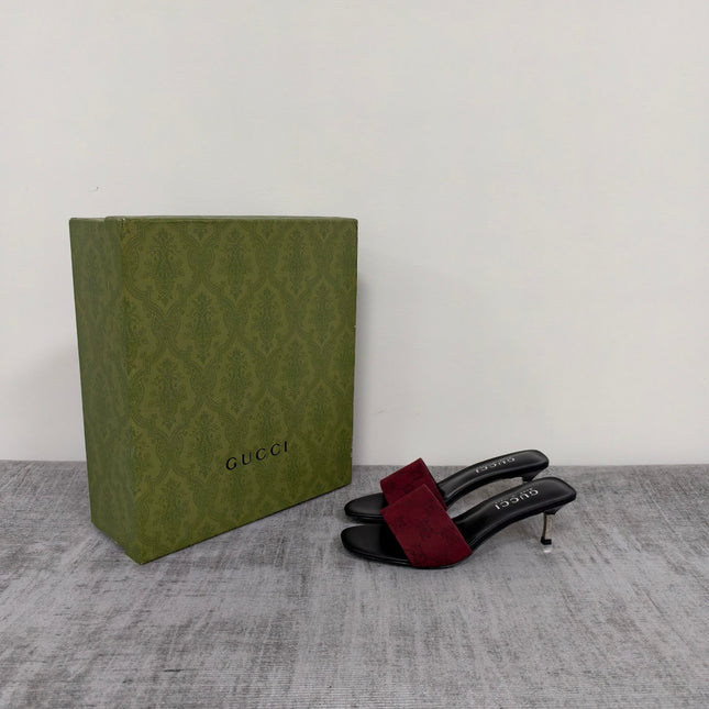 GUCCI 26S MULE SANDALS 55MM IN DARK RED GG CANVAS