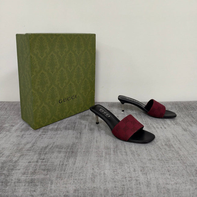 GUCCI 26S MULE SANDALS 55MM IN DARK RED GG CANVAS