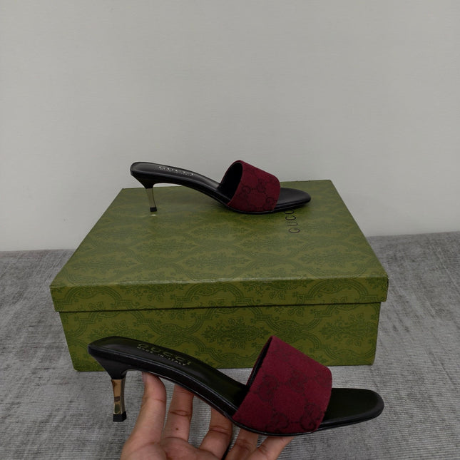 GUCCI 26S MULE SANDALS 55MM IN DARK RED GG CANVAS