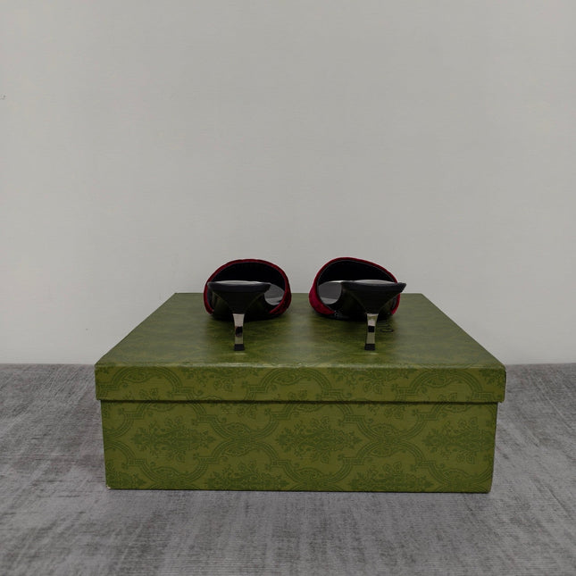 GUCCI 26S MULE SANDALS 55MM IN DARK RED VELVET GG EMBOSSED