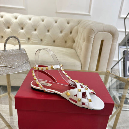 VALENTINO 26S SANDALS IN WHITE CALFSKIN WITH STUD-EMBELLISHED