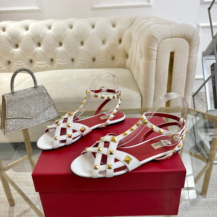 VALENTINO 26S SANDALS IN WHITE CALFSKIN WITH STUD-EMBELLISHED