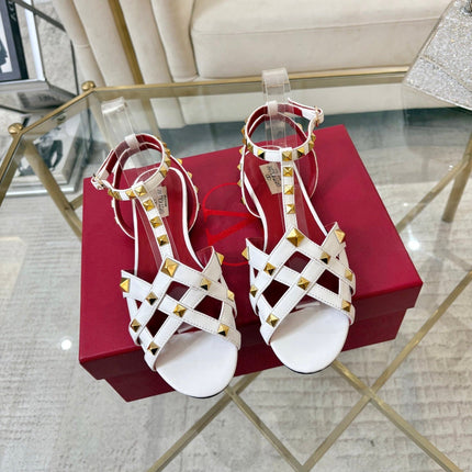 VALENTINO 26S SANDALS IN WHITE CALFSKIN WITH STUD-EMBELLISHED