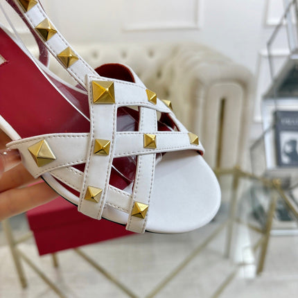 VALENTINO 26S SANDALS IN WHITE CALFSKIN WITH STUD-EMBELLISHED