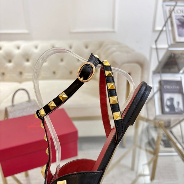VALENTINO 26S SANDALS IN BLACK CALFSKIN WITH STUD-EMBELLISHED