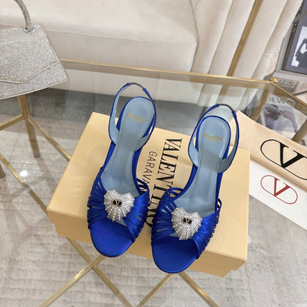 VALENTINO 26S  HEEL SANDALS 80 MM IN NAVY BLUE SATIN 