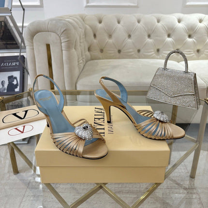 VALENTINO 26S HEEL SANDALS 80 MM IN CHAMPAGNE SATIN