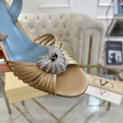 VALENTINO 26S HEEL SANDALS 80 MM IN CHAMPAGNE SATIN