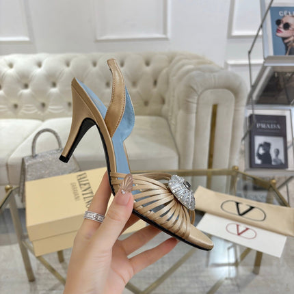 VALENTINO 26S HEEL SANDALS 80 MM IN CHAMPAGNE SATIN