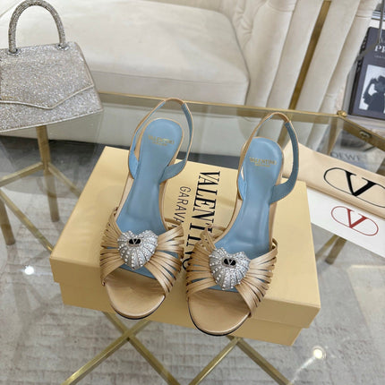 VALENTINO 26S HEEL SANDALS 80 MM IN CHAMPAGNE SATIN