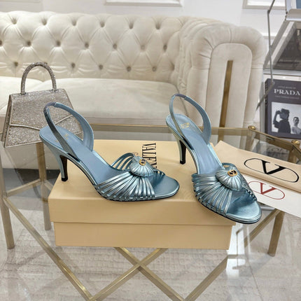 VALENTINO 26S HEEL SANDALS 80 MM IN METALLIC LIGHT BLUE CALFSKIN