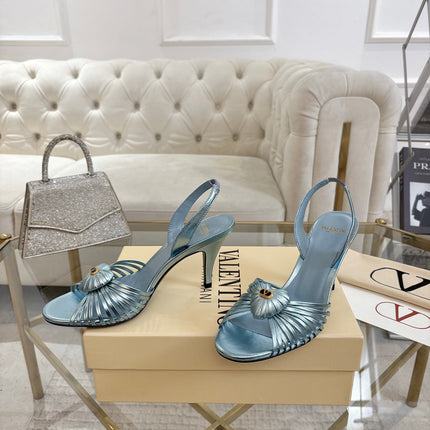 VALENTINO 26S HEEL SANDALS 80 MM IN METALLIC LIGHT BLUE CALFSKIN