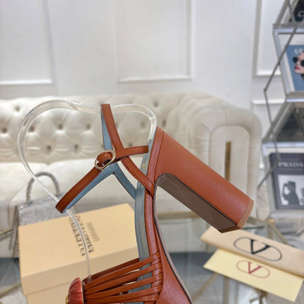 VALENTINO 26S PLATFORM SANDALS 110 MM IN LIGHT BROWN CALFSKIN