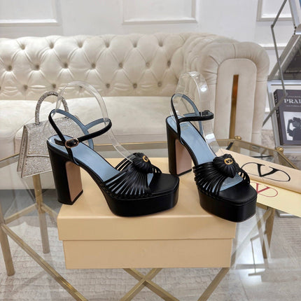 VALENTINO 26S PLATFORM SANDALS 110 MM IN BLACK AND BLUE CALFSKIN