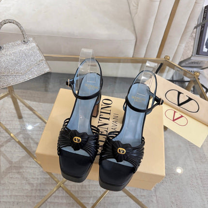 VALENTINO 26S PLATFORM SANDALS 110 MM IN BLACK AND BLUE CALFSKIN