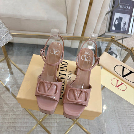 VALENTINO 26S PLATFORM SANDALS 110 MM IN NUDE GLOSSY CALFSKIN