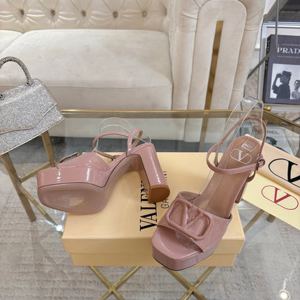 VALENTINO 26S PLATFORM SANDALS 110 MM IN NUDE GLOSSY CALFSKIN