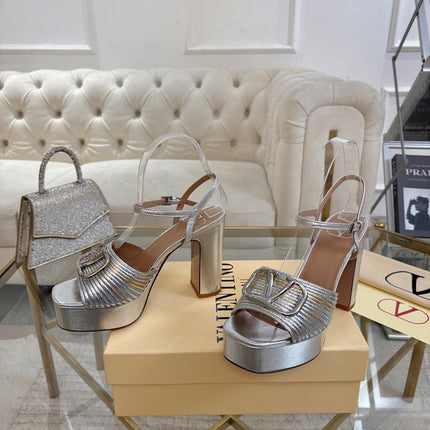 VALENTINO 26S PLATFORM SANDALS 110 MM IN SILVER CALFSKIN STYLE 2