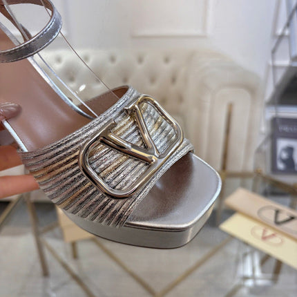 VALENTINO 26S PLATFORM SANDALS 110 MM IN SILVER CALFSKIN STYLE 2