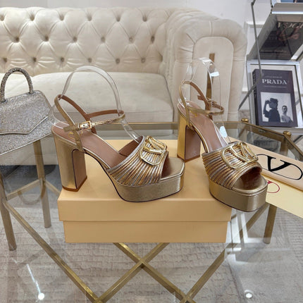 VALENTINO 26S PLATFORM SANDALS 110 MM IN METALLIC GOLD CALFSKIN WITH GOLD HARDWARE