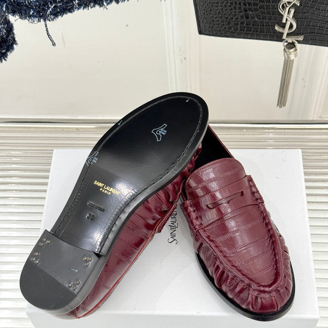 YSL 25S LOAFERS IN DARK RED EMBOSSED LAMBSKIN