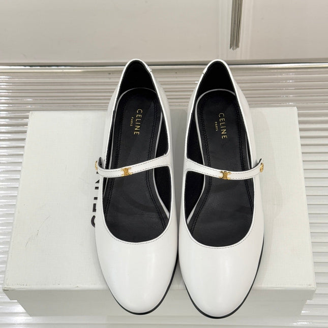 CELINE 26S MARY JANE SHOES IN WHITE LAMBSKIN